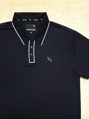 Stone Falcon Mens L Black Stretch Performance Polo Shirt
